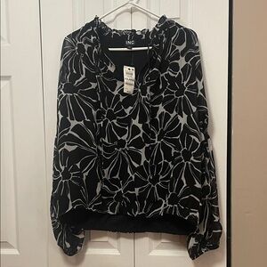 INC International Concepts Women's Black and White Floral Blouse